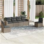 vidaXL 6-delige Loungeset met kussens poly rattan grijs