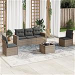 vidaXL 6-delige Loungeset met kussens poly rattan grijs