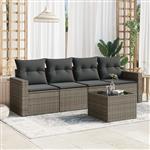 vidaXL 5-delige Loungeset met kussens poly rattan grijs