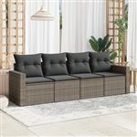 vidaXL 4-delige Loungeset met kussens poly rattan grijs