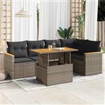 vidaXL 5-delige Loungeset met kussens poly rattan acacia grijs