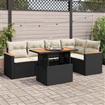 vidaXL 5-delige Loungeset met kussens poly rattan acacia zwart