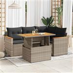 vidaXL 5-delige Loungeset met kussens poly rattan acacia grijs