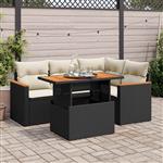 vidaXL 5-delige Loungeset met kussens poly rattan acacia zwart