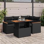 vidaXL 5-delige Loungeset met kussens poly rattan acacia zwart