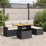 vidaXL 6-delige Loungeset met kussens poly rattan acacia zwart