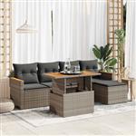 vidaXL 6-delige Loungeset met kussens poly rattan acacia grijs