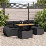 vidaXL 6-delige Loungeset met kussens poly rattan zwart