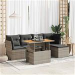 vidaXL 6-delige Loungeset met kussens poly rattan grijs