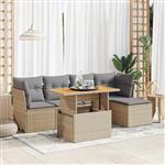 vidaXL 6-delige Loungeset met kussens poly rattan beige