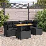 vidaXL 6-delige Loungeset met kussens poly rattan zwart