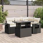 vidaXL 5-delige Loungeset met kussens poly rattan zwart