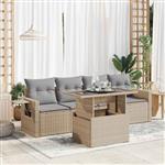 vidaXL 5-delige Loungeset met kussens poly rattan beige