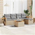 vidaXL 6-delige Loungeset met kussens poly rattan beige