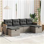 vidaXL 6-delige Loungeset met kussens poly rattan grijs