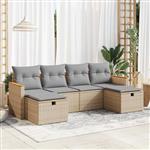 vidaXL 6-delige Loungeset met kussens poly rattan beige