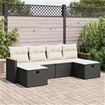 vidaXL 6-delige Loungeset met kussens poly rattan zwart