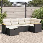 vidaXL 6-delige Loungeset met kussens poly rattan zwart