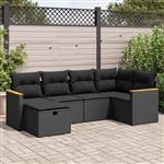 vidaXL 6-delige Loungeset met kussens poly rattan zwart