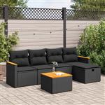 vidaXL 6-delige Loungeset met kussens poly rattan zwart