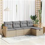 vidaXL 5-delige Loungeset met kussens poly rattan beige