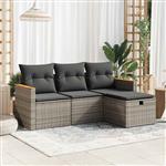 vidaXL 4-delige Loungeset met kussens poly rattan grijs