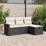 vidaXL 4-delige Loungeset met kussens poly rattan zwart