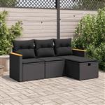 vidaXL 4-delige Loungeset met kussens poly rattan zwart