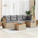 vidaXL 6-delige Loungeset met kussens poly rattan beige