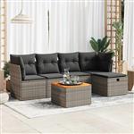 vidaXL 6-delige Loungeset met kussens poly rattan grijs