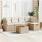 vidaXL 6-delige Loungeset met kussens poly rattan beige