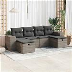 vidaXL 6-delige Loungeset met kussens poly rattan grijs