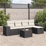 vidaXL 6-delige Loungeset met kussens poly rattan zwart