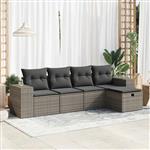 vidaXL 5-delige Loungeset met kussens poly rattan grijs