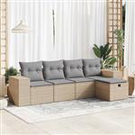 vidaXL 5-delige Loungeset met kussens poly rattan beige