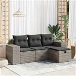 vidaXL 4-delige Loungeset met kussens poly rattan grijs