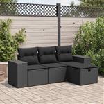 vidaXL 4-delige Loungeset met kussens poly rattan zwart