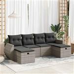 vidaXL 6-delige Loungeset met kussens poly rattan grijs