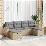 vidaXL 6-delige Loungeset met kussens poly rattan beige