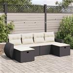 vidaXL 6-delige Loungeset met kussens poly rattan zwart