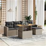 vidaXL 6-delige Loungeset met kussens poly rattan grijs