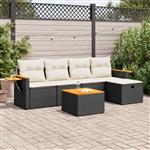 vidaXL 6-delige Loungeset met kussens poly rattan zwart