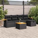 vidaXL 6-delige Loungeset met kussens poly rattan zwart