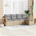 vidaXL 5-delige Loungeset met kussens poly rattan beige