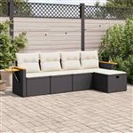 vidaXL 5-delige Loungeset met kussens poly rattan zwart