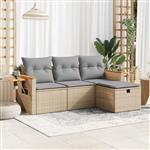 vidaXL 4-delige Loungeset met kussens poly rattan beige