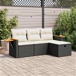 vidaXL 4-delige Loungeset met kussens poly rattan zwart