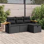 vidaXL 4-delige Loungeset met kussens poly rattan zwart