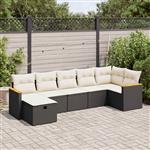 vidaXL 7-delige Loungeset met kussens poly rattan zwart