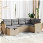 vidaXL 6-delige Loungeset met kussens poly rattan beige